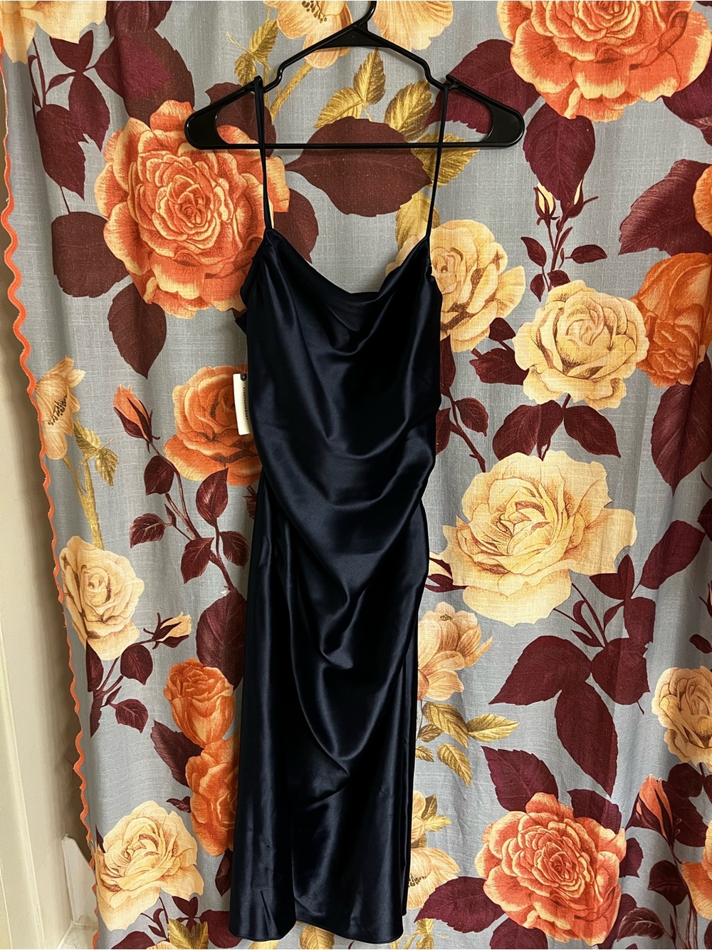 BHLDN Emery Square-Neck Stretch Satin Midi  Dress - Navy